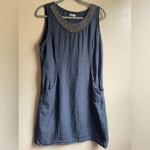 Lina Tomei linen jeweled collar dress size L made in Italy